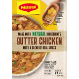 Maggi Favourites Butter Chicken Recipe Base, featuring natural ingredients for quick, delicious Indian meals in just 25 minutes.