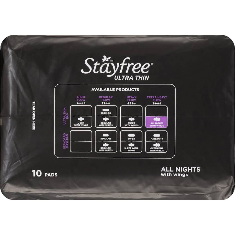 Stayfree Ultra Thin Pads All Nights Wings