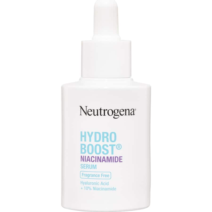 Neutrogena Hydro Boost Facial Serum with 10% Niacinamide and Hyaluronic Acid for radiant, hydrated skin and minimized pores.