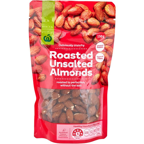 Woolworths Roasted Unsalted Almonds, nutritious snack rich in flavor, protein, and healthy fats, perfect for healthy lifestyles.