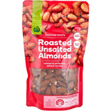 Woolworths Roasted Unsalted Almonds in a bowl, showcasing their crunchy texture and nutty flavor, ideal for healthy snacking.