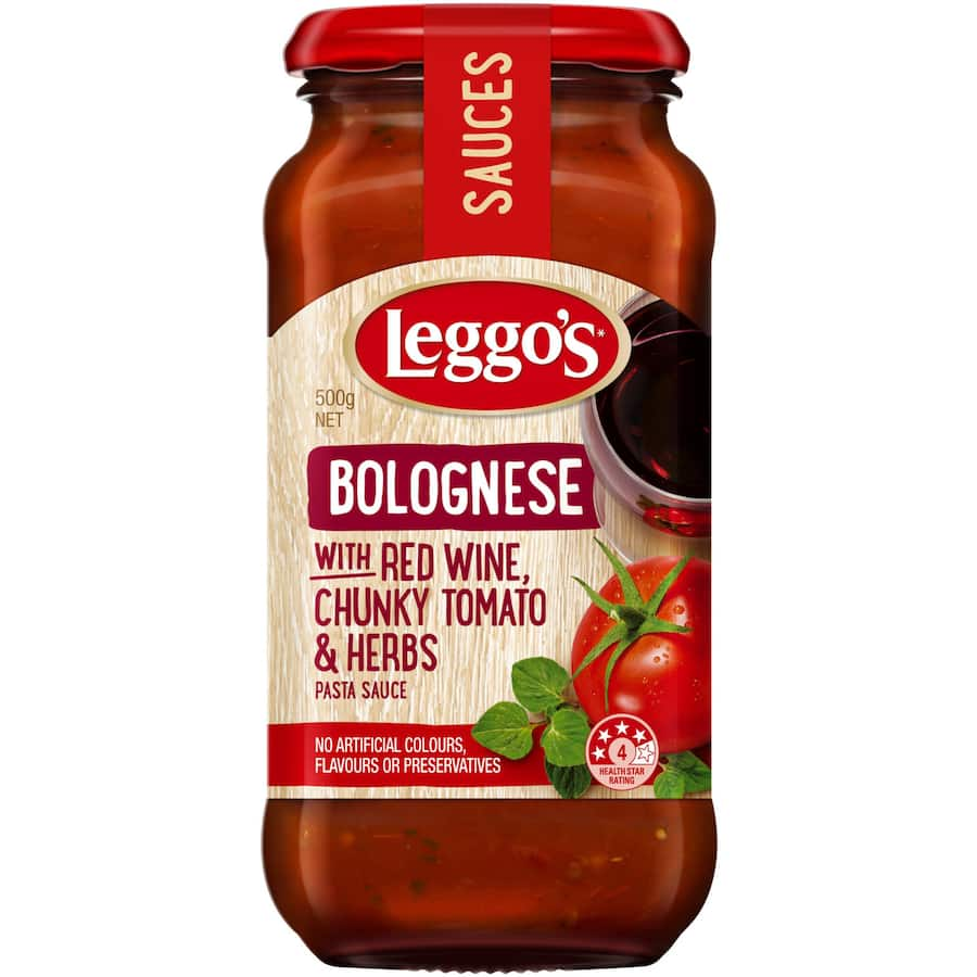 Leggo's Bolognese Pasta Sauce featuring red wine, tomatoes, and herbs for a gourmet Italian experience.