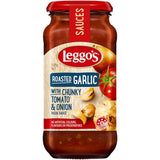 Leggo's Pasta Sauce with roasted garlic, tomato, and onion, offering a rich, natural flavor for any pasta dish.