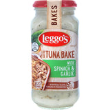 Leggo's Pasta Bake Sauce features creamy tuna, spinach, and garlic for a quick, nutritious family meal.