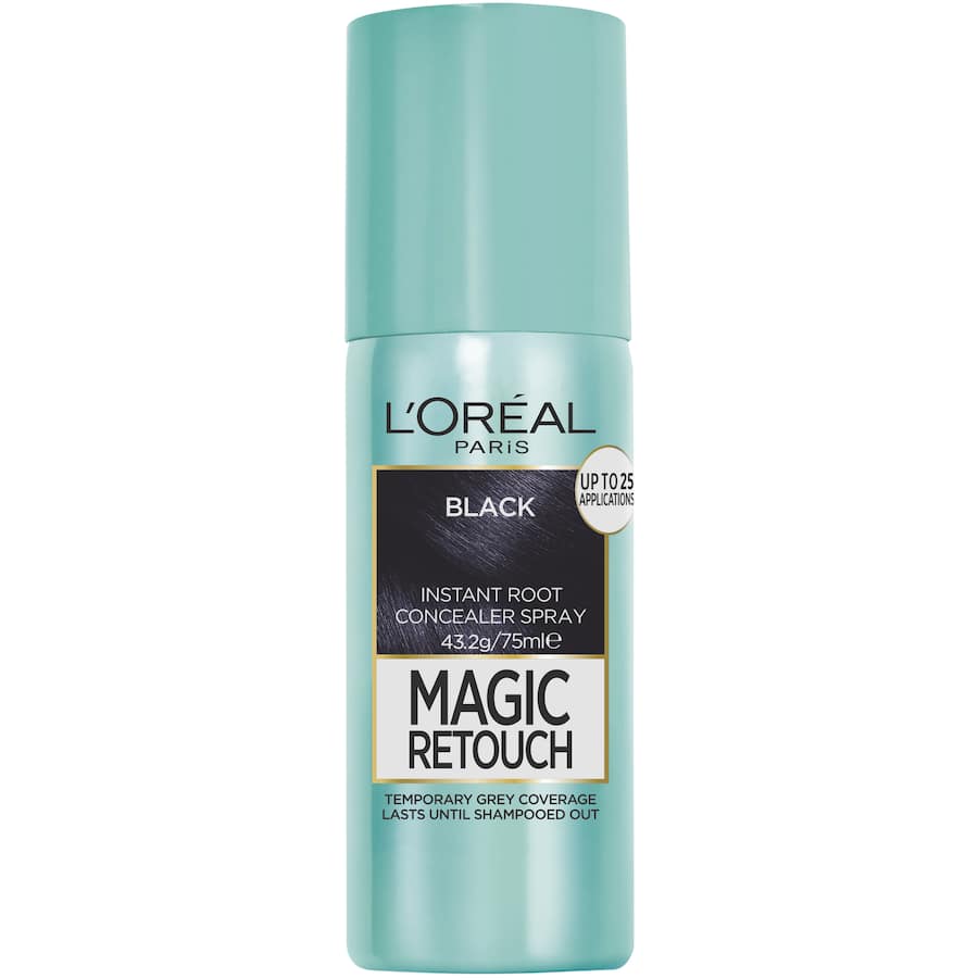 L'Oreal Magic Retouch Hair Colour 1 Black, a quick spray for seamless, instant grey root coverage with a natural finish.