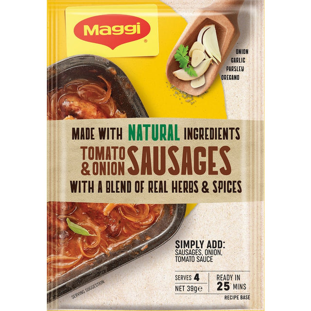 Maggi Recipe Base Tomato & Onion Sausage for delicious, easy meals featuring rich tomato and onion flavors with sausages.