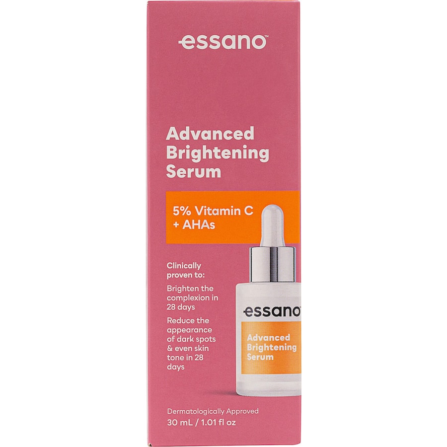 Essano Facial Serum with Vitamin C for brightening skin, reducing dark spots, and achieving an even complexion.