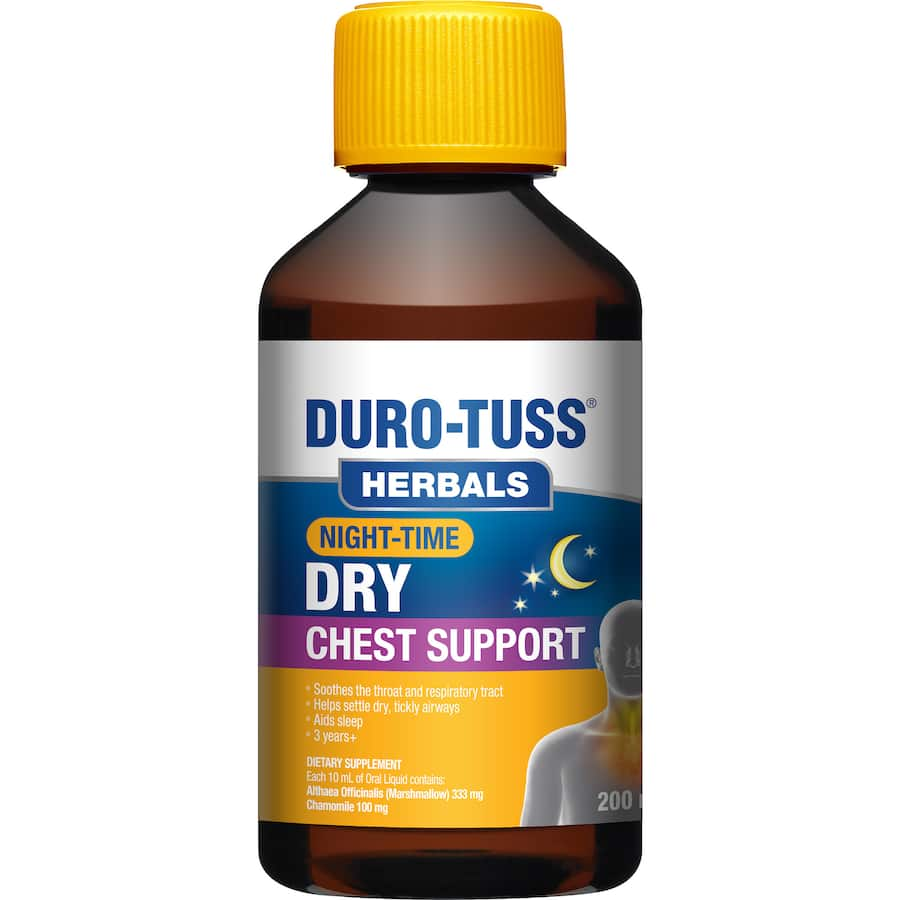 Duro-tuss Herbals Dry Chest Support Night Time: herbal remedy for soothing dry airways and promoting restful sleep.