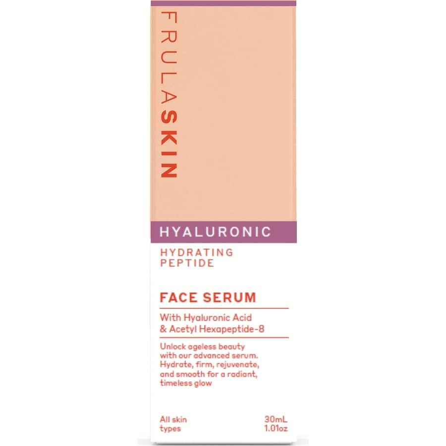 Frula Face Serum features a hydrating blend of Hyaluronic Acid and peptides for a radiant, youthful complexion.