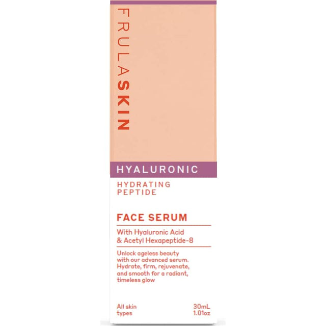 Frula Face Serum features a hydrating blend of Hyaluronic Acid and peptides for a radiant, youthful complexion.