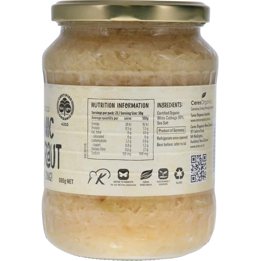 Ceres Organics Sauerkraut: organic, tangy, probiotic-rich fermented cabbage, perfect for enhancing meals and supporting gut health.