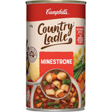 Campbell's Country Ladle Minestrone Soup, a 495g can of nutritious, veggie-packed, fat-free goodness, perfect for a quick meal.