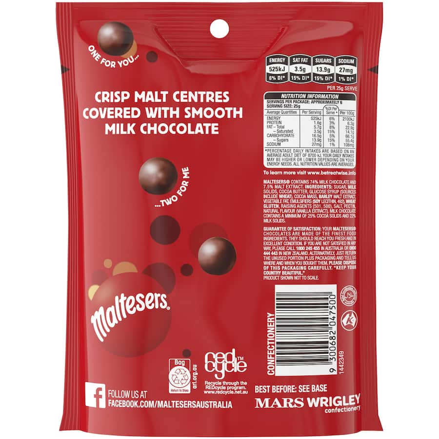 Maltesers Chocolate Sharepack Original featuring light malt centers coated in smooth milk chocolate, ideal for sharing and snacking.