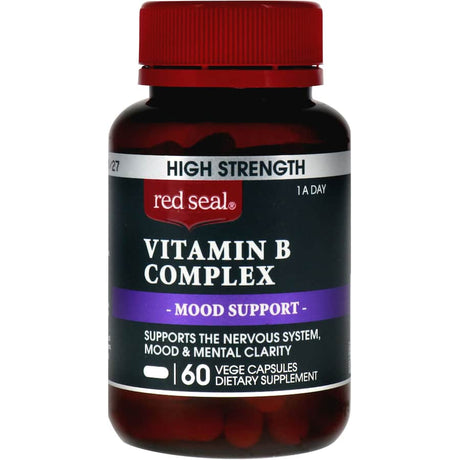 Red Seal High Strength Vitamin B Complex capsules for enhanced energy, metabolism, and overall well-being.