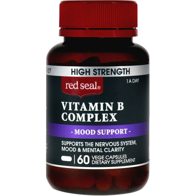 Red Seal High Strength Vitamin B Complex capsules for enhanced energy, metabolism, and overall well-being.