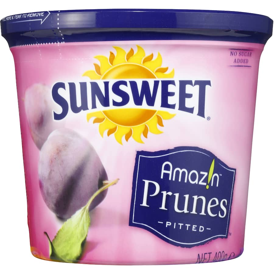 Sunsweet Prunes in a bag, highlighting their nutritious qualities and versatility for digestive health and baking.