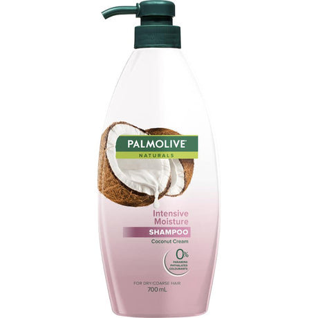 Palmolive Naturals Intensive Moisture Shampoo with Coconut Extract, perfect for deeply hydrating and softening dry hair.