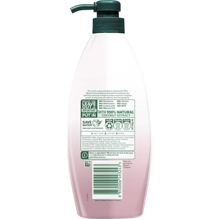 Palmolive Naturals Intensive Moisture Shampoo with coconut extract, expertly hydrates and softens dry hair for smooth manageability.