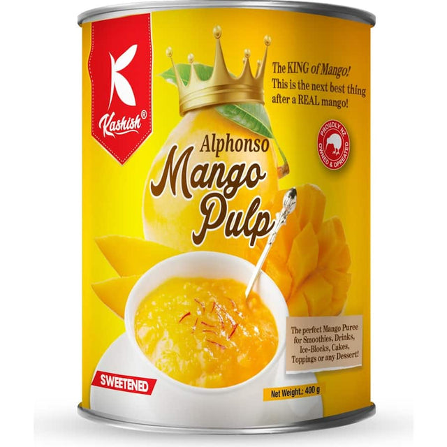 Vibrant orange-yellow mango pulp, capturing the sweet essence of Alphonso mangoes for desserts and beverages.