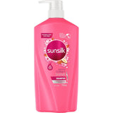 Sunsilk Addictive Brilliant Shine Shampoo bottle showcasing nourishing pearl extract and almond oil for shiny, smooth hair.