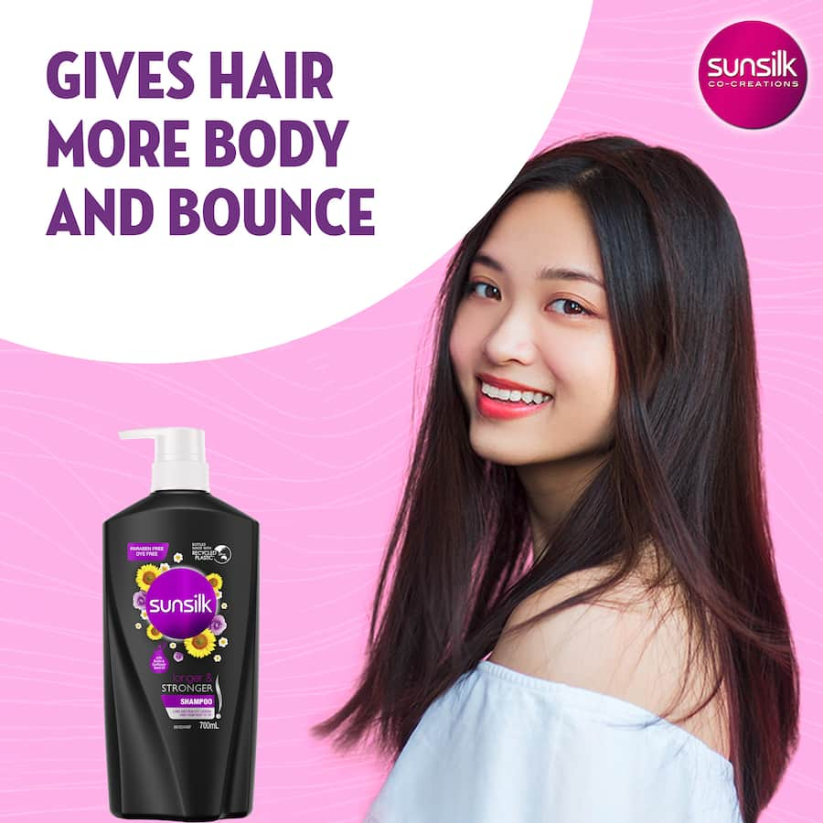 Sunsilk Longer & Stronger Shampoo promotes hair growth with biotin and sunflower oil for hydrated, bounce-filled hair.