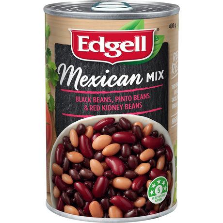 Colorful Edgell Beans Mexican Mix featuring Black, Pinto, and Red Kidney Beans, perfect for vibrant Mexican dishes.