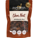 Grain-free choc nut nograin-ola blend with macadamia nuts, dark chocolate, and seeds; perfect for snacks or toppings.