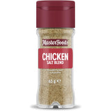 Masterfoods Chicken Salt Blend in a glass shaker, perfect for adding savory chicken flavor to various dishes and snacks.