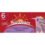 Yoghurt-coated sultanas in a 180g pack, perfect for a healthy snack or lunch box treat, gluten-free and naturally sweet.