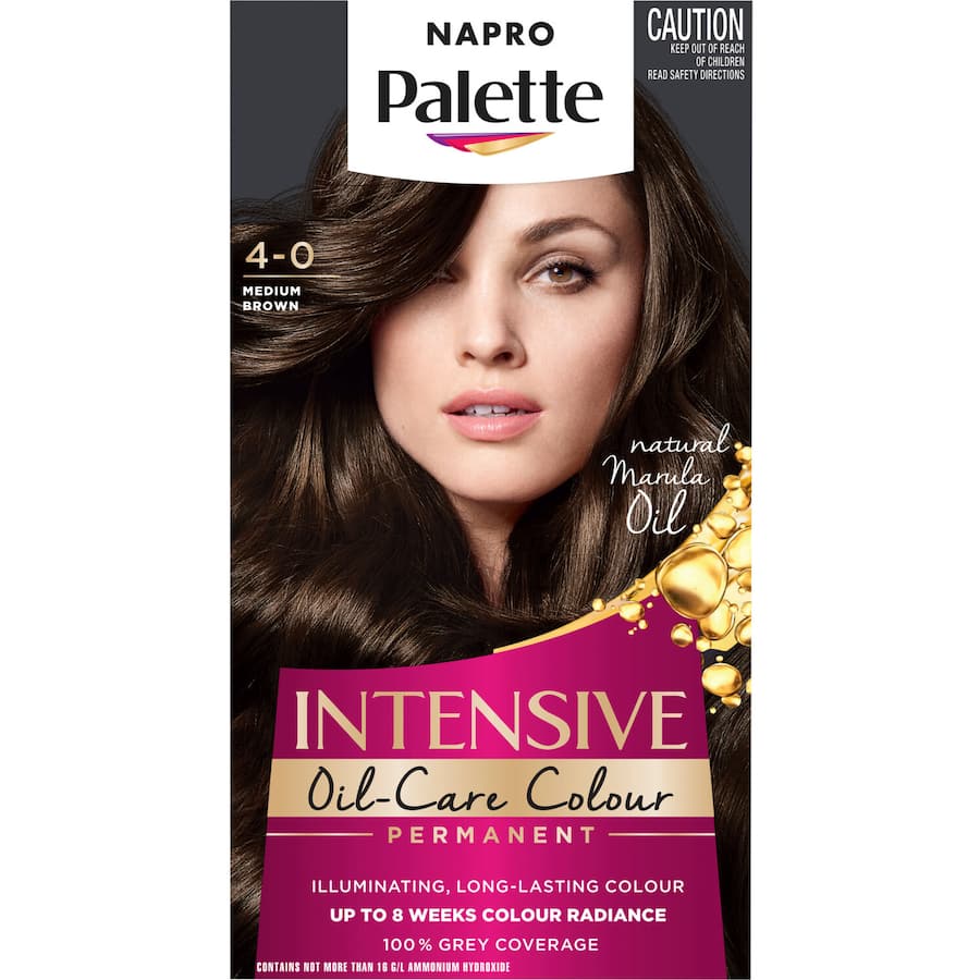 Napro Palette Hair Colour in Medium Brown 4/0 offers rich, long-lasting color with 100% grey coverage and intense shine.