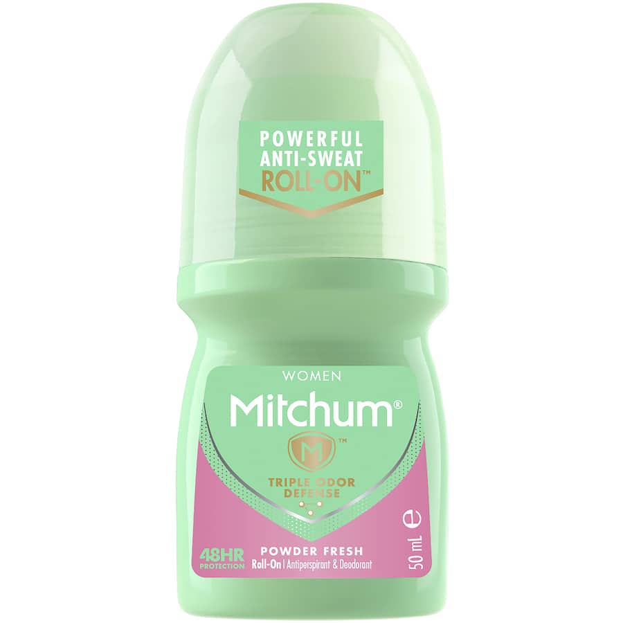 Mitchum Roll On Powder Fresh Lady deodorant, designed for all-day freshness and moisture absorption for active women.