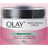 Olay Moisturising Cream for Sensitive Skin, providing lightweight, non-greasy hydration and soothing relief for delicate complexions.