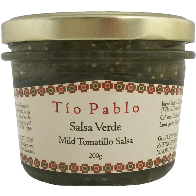 Bowl of Tio Caran d'Ache Pablo Salsa Verde, featuring tomatillos, coriander, and jalapeño, perfect for enhancing meals.