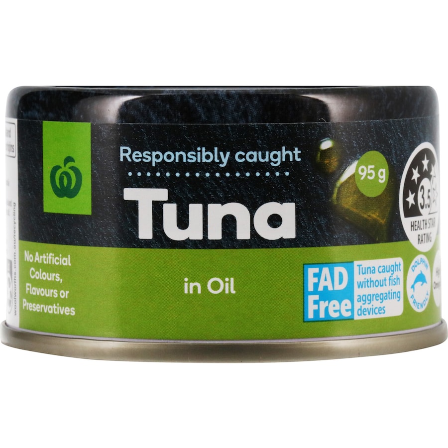 Woolworths Tuna in Oil, responsibly caught and dolphin-friendly, offers a nutritious source of omega-3 for healthy meals.