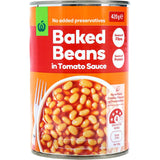 Woolworths Baked Beans in Tomato Sauce, a nutritious pantry staple, rich in fiber and protein, in a convenient 420g can.