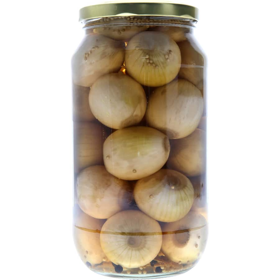 Maison Therese Pickled Onions in spicy vinegar, ideal for sandwiches, pasta, and enhancing culinary creations.