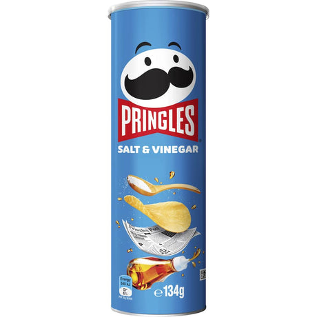 Pringles Salt & Vinegar chips featuring a bold flavor and satisfying crunch, perfect for any snack occasion.