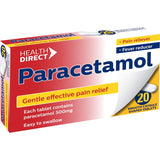 Health Direct Paracetamol packaging, a trusted pain relief solution for headaches, muscle aches, and fever reduction.