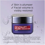 L'Oreal Paris Revitalift Night Cream Filler hydrates and plumps skin overnight, reducing wrinkles with hyaluronic acid and galanga.