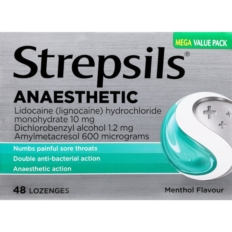 Strepsils Plus Lozenges for sore throat relief with menthol, offering numbing and antibacterial action for effective pain management.