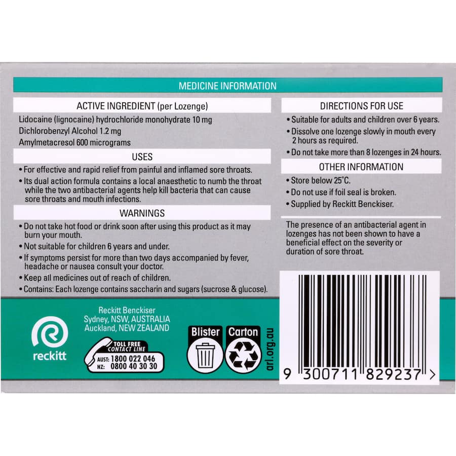 Strepsils Plus Lozenges for sore throat relief, featuring menthol, anaesthetic action, and antibacterial power for quick soothing.