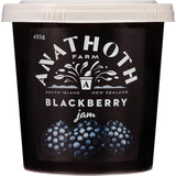 Anathoth Farm Blackberry Jam in a jar, showcasing premium blackberries and a rich, smooth texture for delicious spreads.