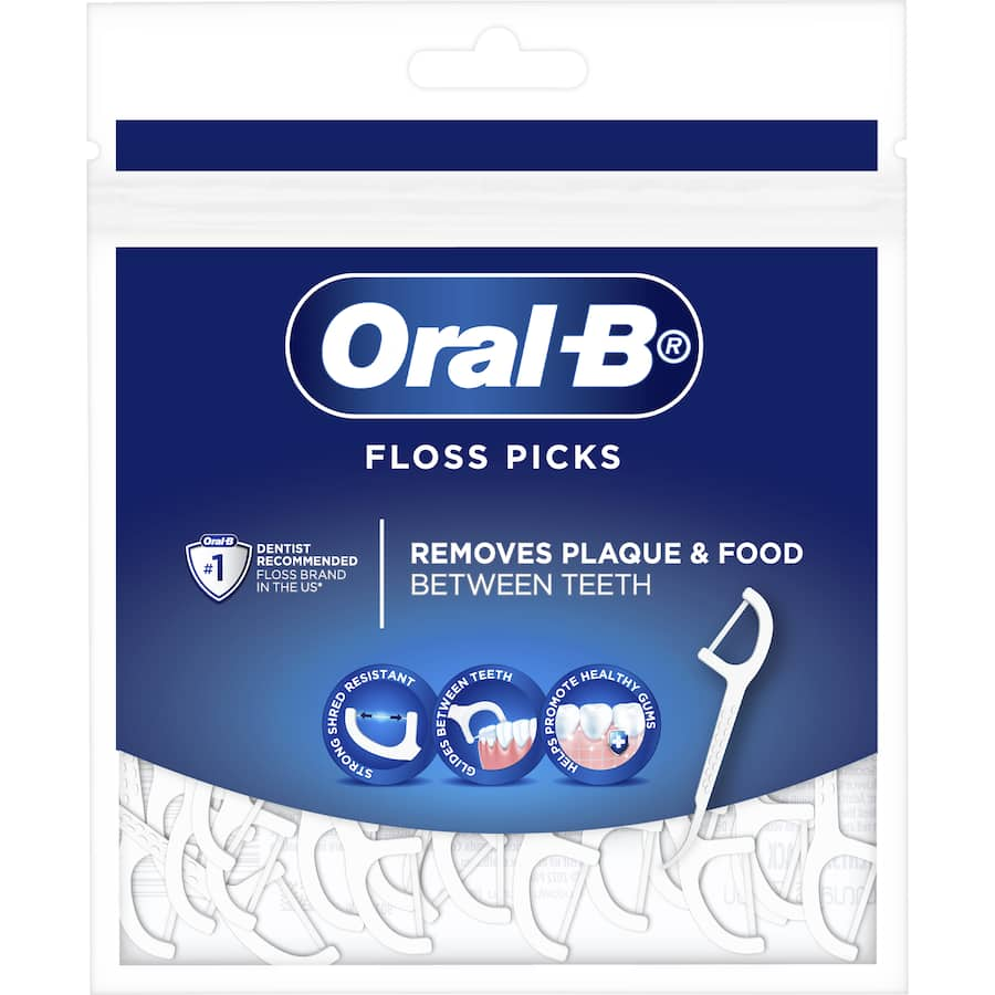 Oral B Dental Floss Picks: ergonomic, shred-resistant picks for effective plaque removal and oral care on-the-go.