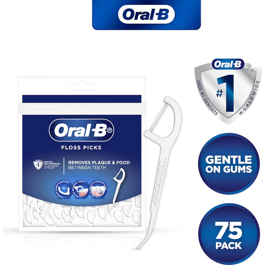 Oral B Dental Floss Picks: Ergonomic, shred-resistant picks for effective plaque removal and convenient oral hygiene on-the-go.