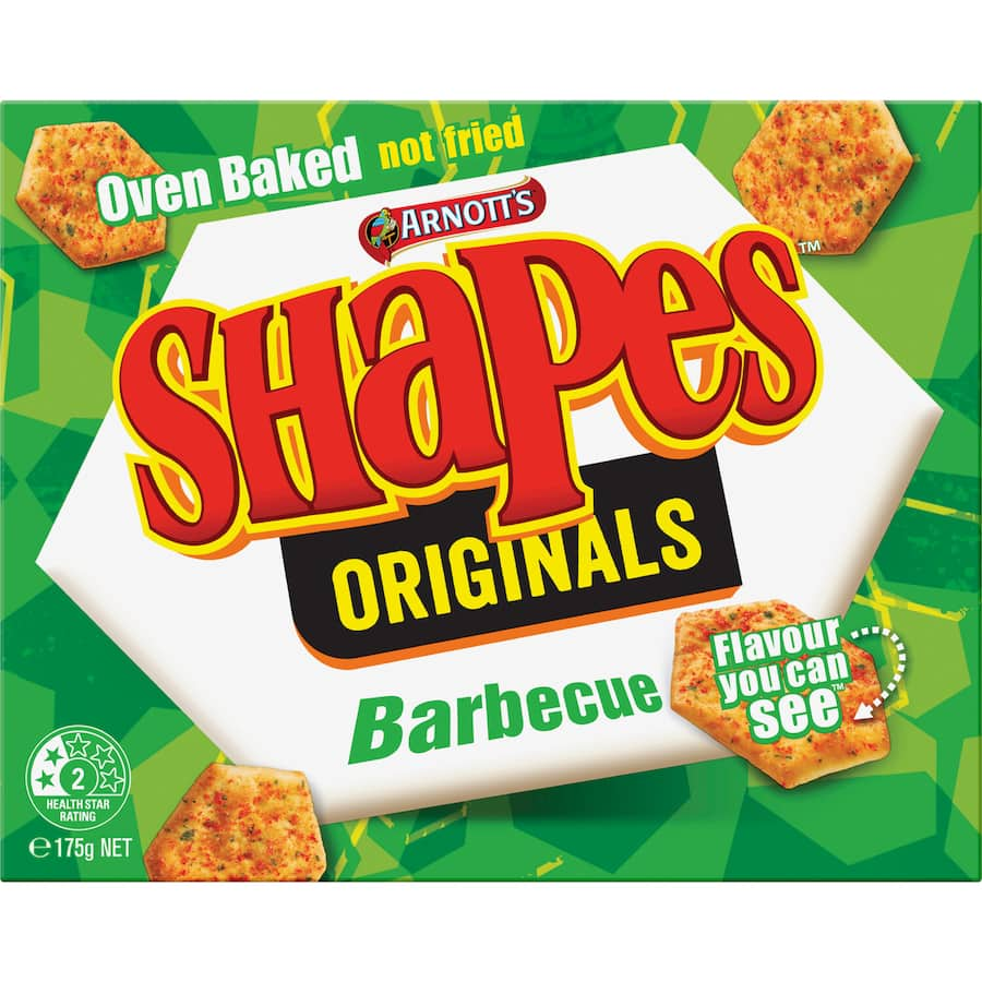 Arnotts Shapes BBQ Originals: crunchy crackers bursting with bold BBQ flavor, perfect for snacks and gatherings.