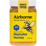 Airborne Manuka Honey Multiflora Plus 25 jar showcasing the health benefits of natural honey.