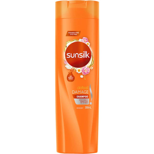 Sunsilk Shampoo Defeat Damage revitalizes dull hair with keratin, calcium, and eco-friendly packaging, for vibrant, healthy locks.