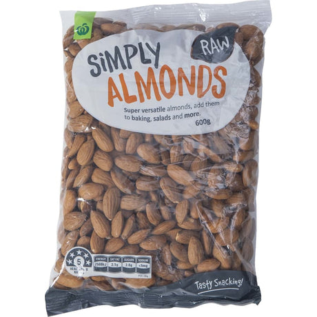 Woolworths Raw Almonds in a pack, nutritious and versatile for snacking or cooking, fresh and sustainably sourced.