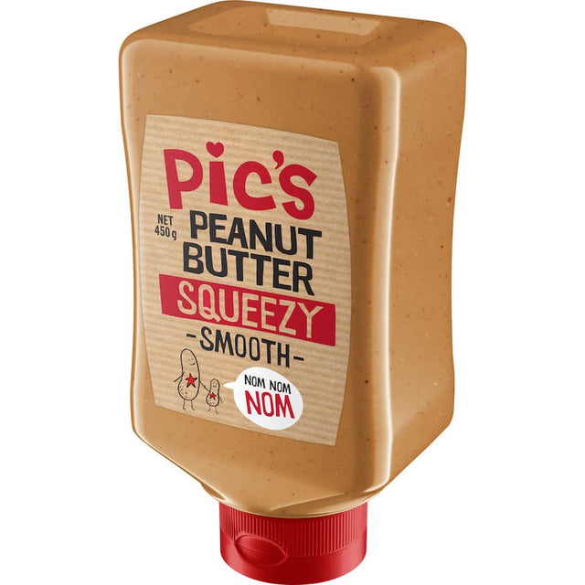 Velvety Pic's Peanut Butter Smooth Squeezy in a convenient tube, made from 100% roasted peanuts in Nelson, NZ.