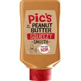 Smooth and squeezy Pic's Peanut Butter, made from 100% roasted peanuts, perfect for mess-free spreading.